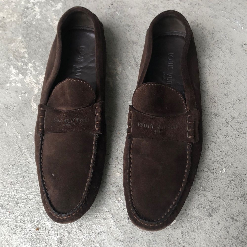 Louis Vuitton suede slip ons